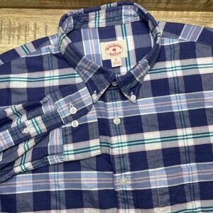 Brooks Brothers Red Fleece Plaid‎ Button Down Shirt Mens XL Blue Green Pink
